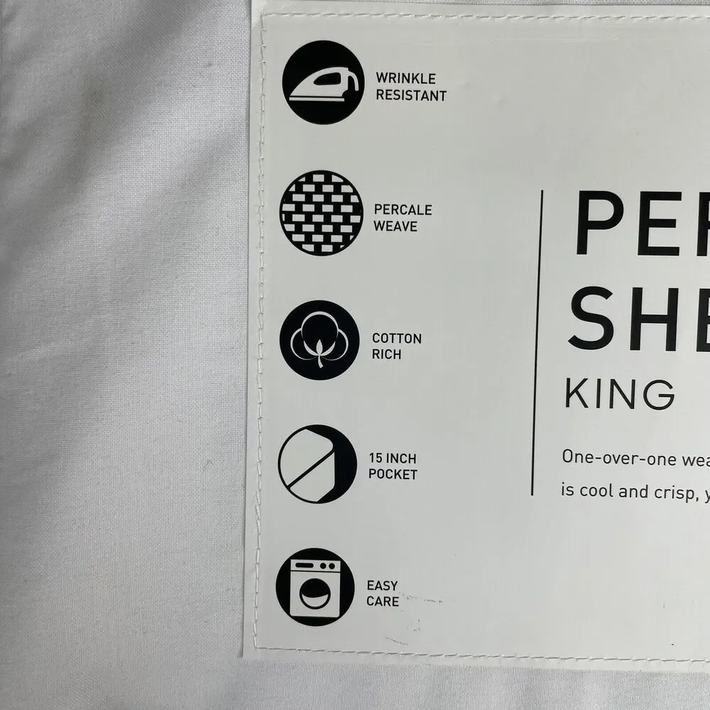 AQ Textiles Percale Solid 4-Pc. Sheet Set, King, White New In Original Package